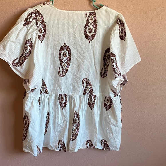 KNOX ROSE  White and Brown Embroidered Blouse - Picture 4 of 8